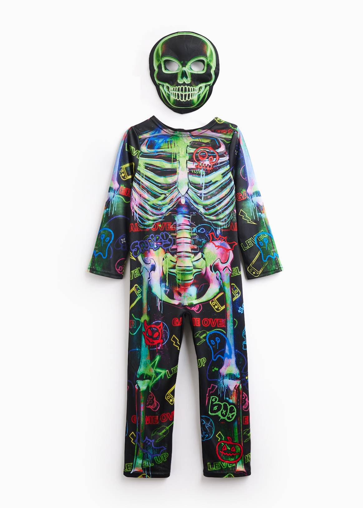 Neon Skeleton All-in-One Fancy Dress Costume 5-6 years - Image 3